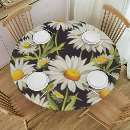 

BCIIG Daisies Round Table Cover Stain Resistant Washable Indoor Outdoor Tablecloth Kitchen Dining Wedding Parties 100% Polyester Waterproof Fabric Tablecloth 38 -42