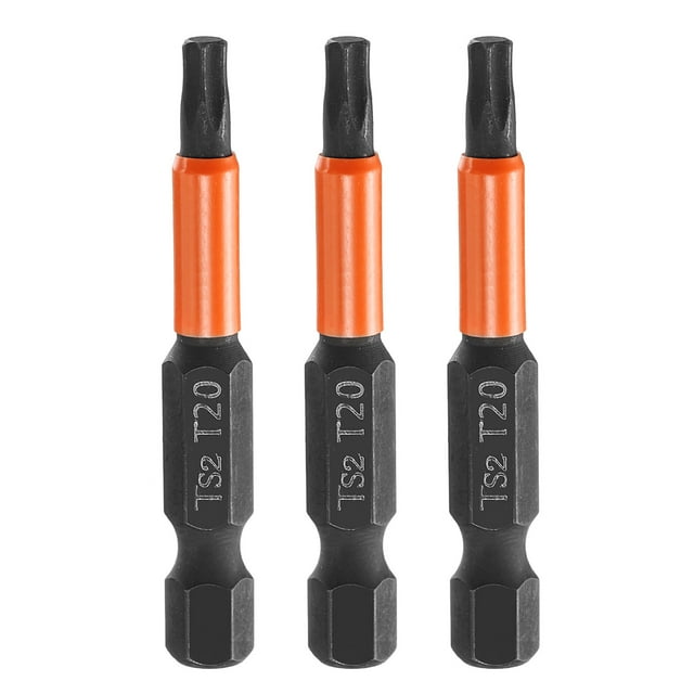 Uxcell 3Pcs Punta de destornillador de cabeza Torx T20 de 2" de largo con vástago hexagonal de 1/4" magnético a prueba de manipulaciones de 6 puntos