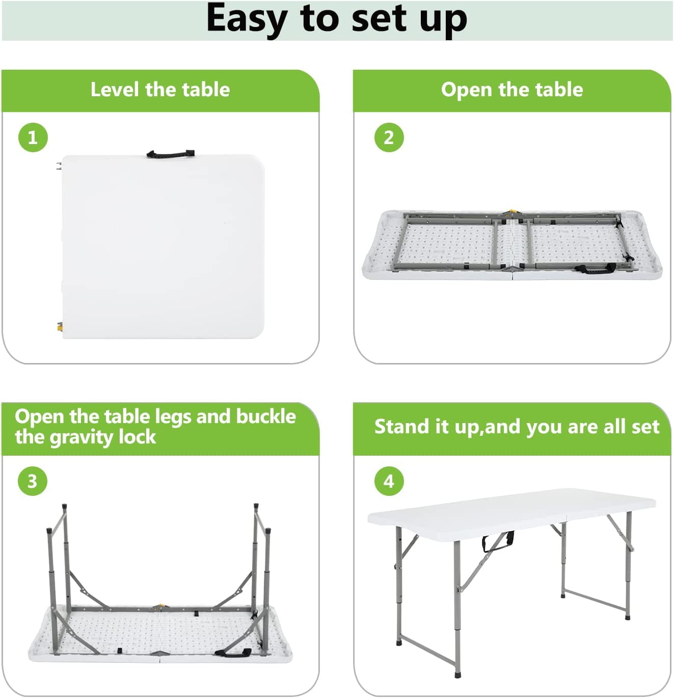 FDW 4FT Folding Table Adjustable Height Camping Table Picnic