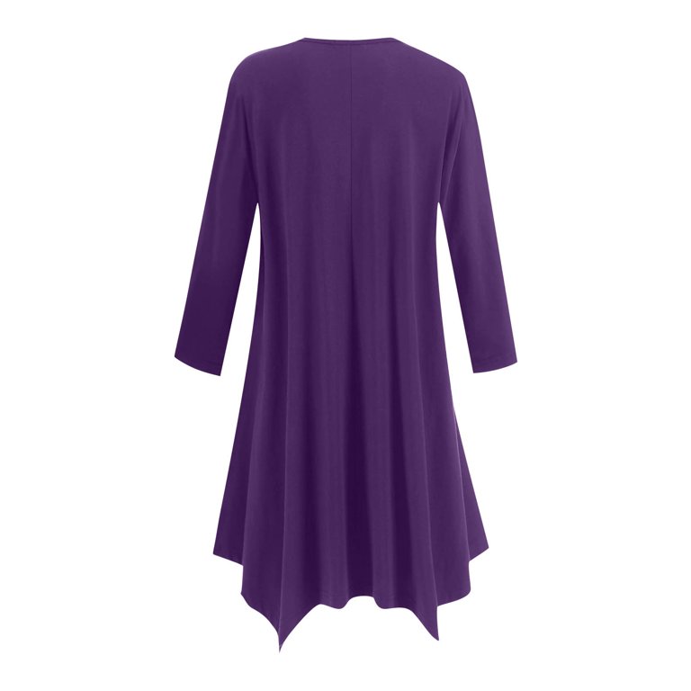 Flowy Dresses for Women Solid Color Round Neck Three Quarters Sleeve  Sleeved Loose Mid Calf Dresses for Women Cute Elasticity Mid Dresses Loose  Dress Comfortable Athletic Travel Dress - Walmart.com