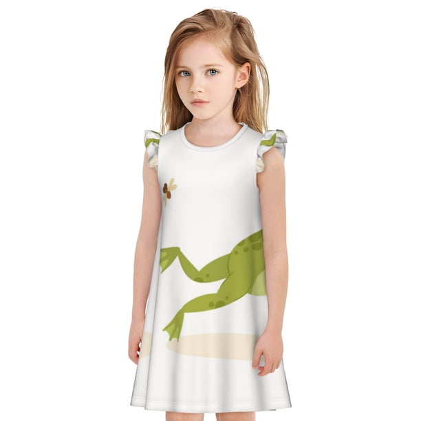 Fotbe Hunting Frog Vestido de Dormir para Niñas de 3 a 10 Años, Mangas Cortas, Estilo Princesa, Pijama Camisón con Mangas Voladas-Large