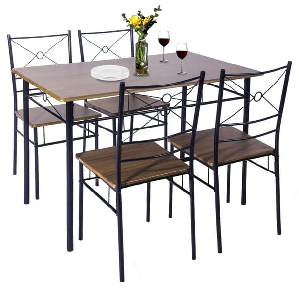 Clearance! 5 Piece Dining Table Set, SEGMART Modern Wooden Kitchen Rectangular Dining Table with 