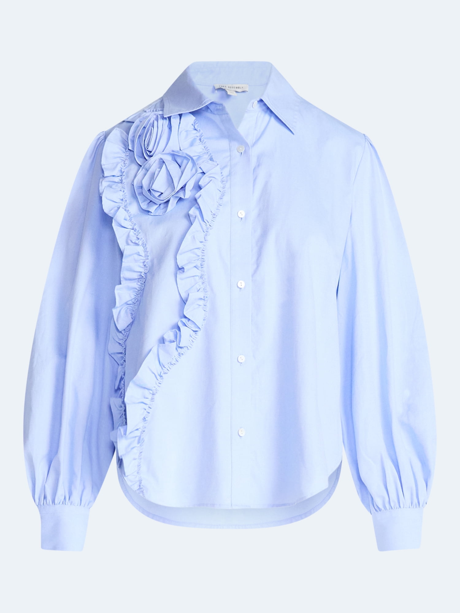 Free Assembly Women's and Women's Plus 3D Floral Cotton Shirt with Long Sleeves, Size XS-4X