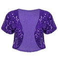 thumbnail image 3 of Aislor Women's Shiny Sequin Jacket Short Sleeve Open Front Cardigan Jacket Bolero Shrug Coat Tops Purple One Size, 3 of 7