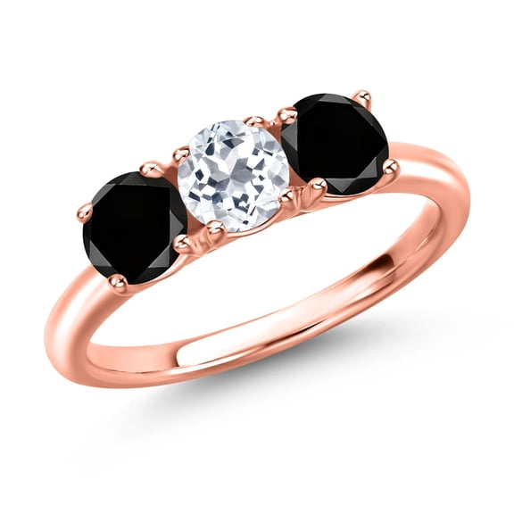 Gem Stone King 18K Rose Gold Plated Silver White Topaz and Black Diamond Engagement Ring for Women | 1.70 Cttw | Round 5MM | Gemstone November Birthstone | Size 8