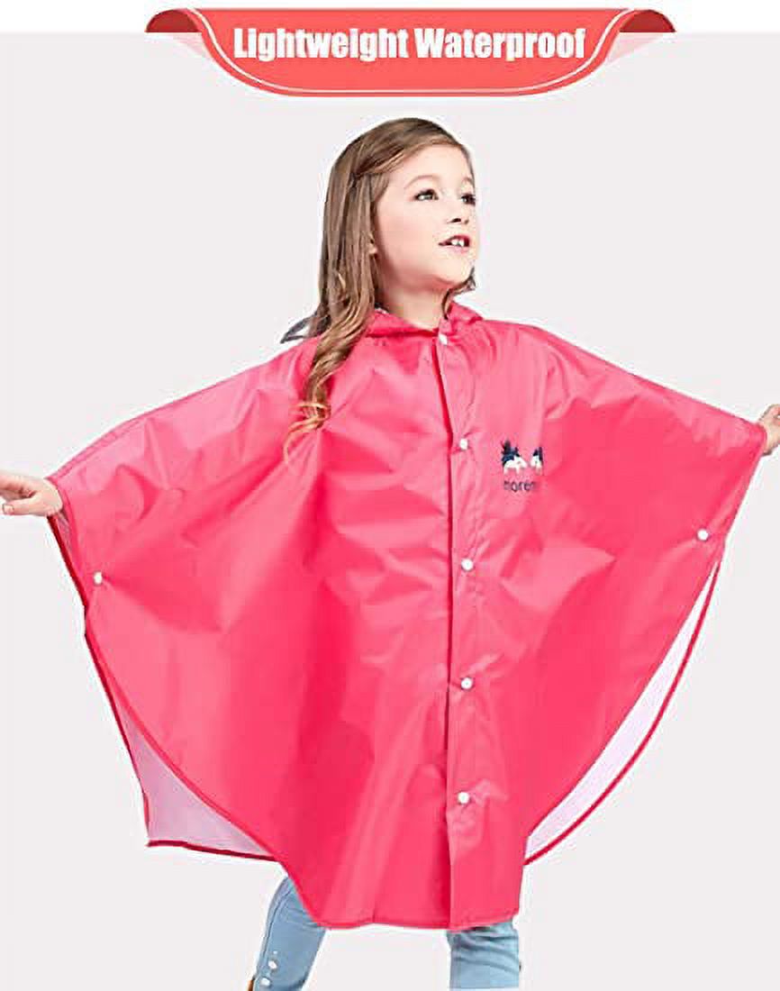 Kids Poncho Hooded Raincoat Durable Waterproof Portable Rain Cape for Boys Girls Rose S - image 3 of 7