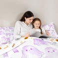 thumbnail image 4 of jejeloiu Cartoon Bowtie Bow Bedding Comforter Set 7 Pieces,Kawaii Halloween Ghost Full Bedding Set,Gradient Purple White Fitted Sheet Flat Sheet For Girl,Microfiber Room Decor Reversible, 4 of 8