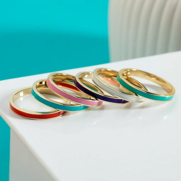 Personalized Enamel Ring, Multiple Colors Enamel Rings ,Stacking Enamel Band, Gold Plated Colourful Enamel Ring,Dainty Band Ring, Custom Enamel Ring, Mother's Day Gifts
