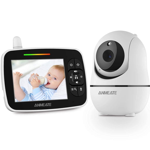 ANMEATE Monitor para bebés con cámara remota con giro, inclinación y zoom, monitor para bebés con video de pantalla grande con cámara y audio | Visión nocturna por infrarrojos | Conversación bidirecci