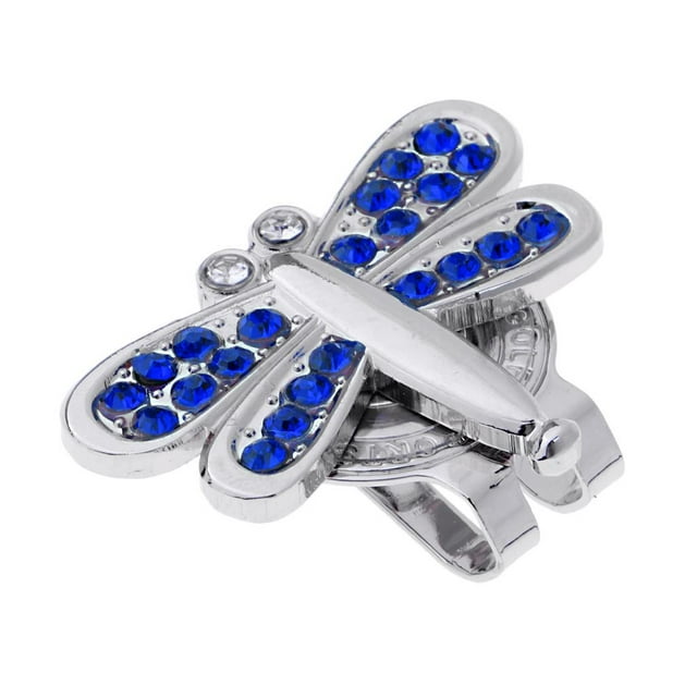 Golf Ball Makers Detachable Hat Visor Clip Dragonfly Shape With Rhinestones Birthday Gift Blue
