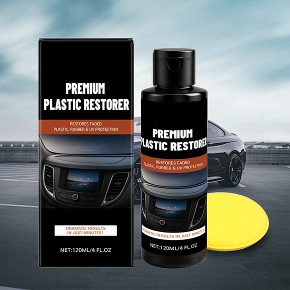 Rénovateur de Plastique, Revêtement Céramique Hautement Concentré pour Voitures, Trousse de Retouche des Égratignures de Garniture Extérieure et Intérieure Automobile Noir, Restaurer le Plastique Délavé, le Vinyle et le Caoutchouc, 120 ml