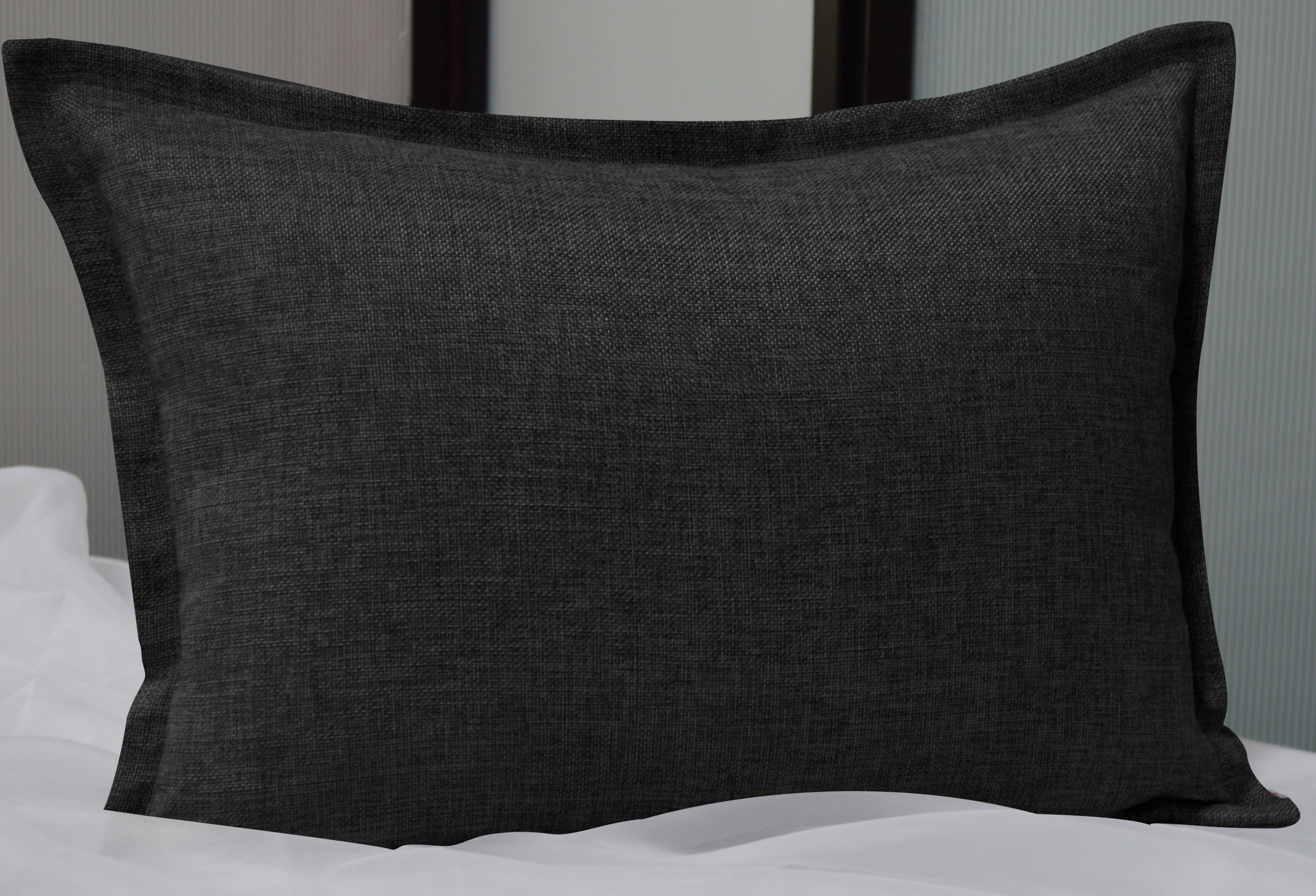 Aiking Home 12"x18" Solid Faux Linen Throw Pillow COVER, Black