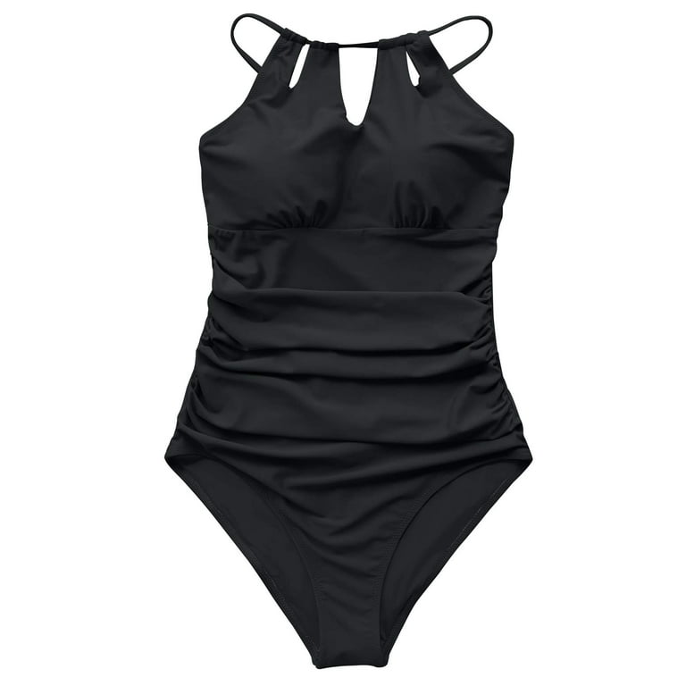 Cupshe Women's Black One Piece Swimsuit Tummy Control Cutout High Neck Bathing  Suit, XS 