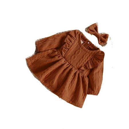 

Cute Plain Round Neck Smock Long Sleeve Rust Brown Baby Dresses (Baby s)