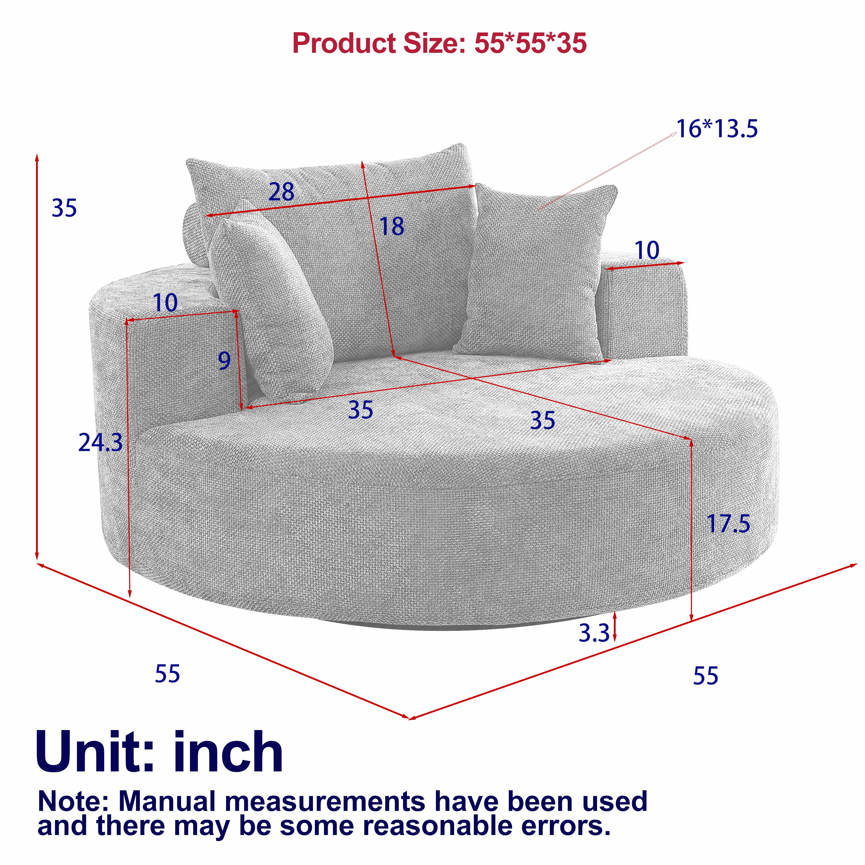 MAYEERTY 55''L Chenille Foam Single Swivel Chair, Fluffy Modern Sleeper, 360 Degree Swivel Chair for Living Room, Bedroom, Lounge and Projection Room