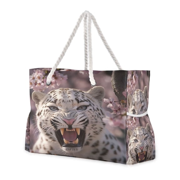 DIXRUYEE Beach Cooler Travel Tote Bags Beach Bag Fashion Snow Leopard in Bloom Printed
