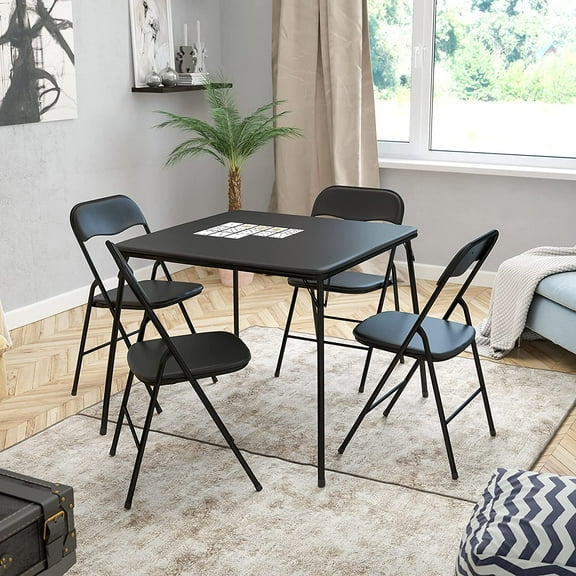 BizChair 5 Piece Black Folding Game Room Card Table and Chair Set