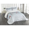 thumbnail image 3 of Ambesonne Rowan Quilted Bedspread Set 3 Pcs, Bullfinch Birds Branches, King Size, Dark Brown Pale Blue, 3 of 5
