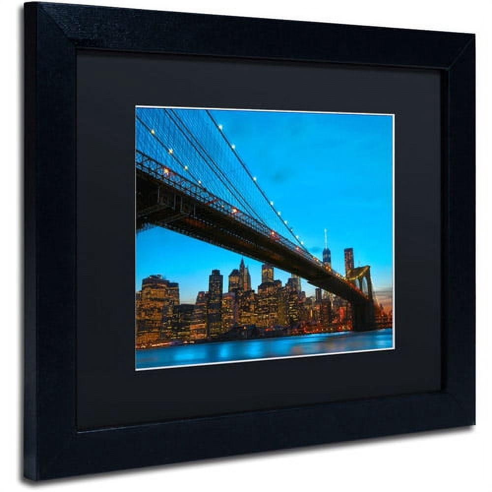 Trademark Fine Art "Brooklyn Bridge 1" Canvas Art by CATeyes, Black Matte, Black Frame