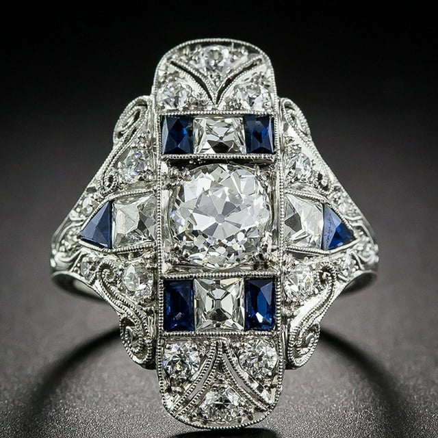 DPTALR Bague Exagérée de Luxe Léger pour Femmes Motif Topaze Saphir Bague Creuse