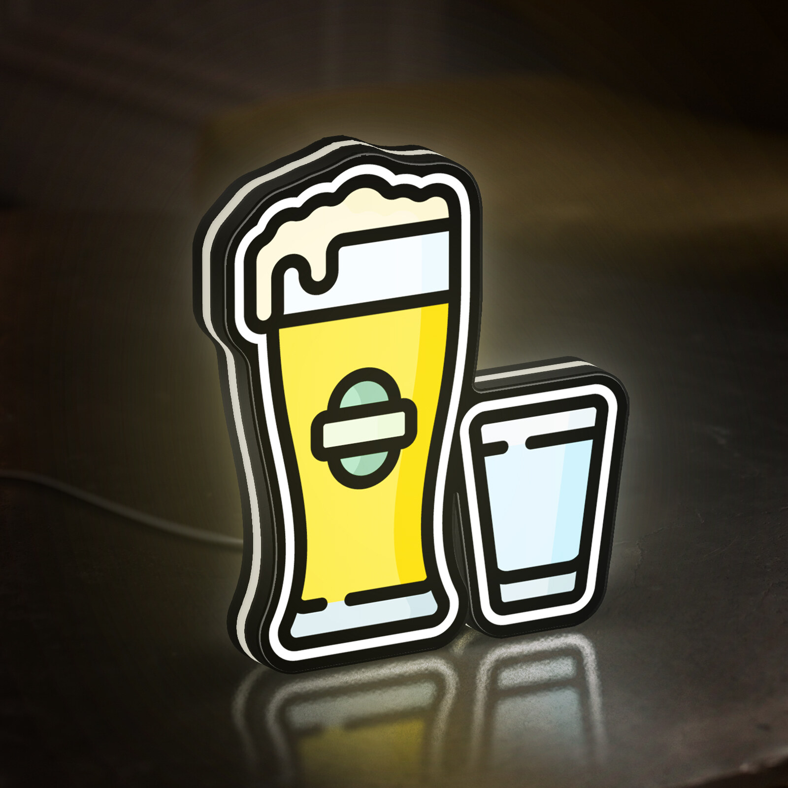Shot Beer 3D Novelty Light Box for Liquor and Pub Decor, Alcohol Themed Beverage Lamp for Party Nights and Drink Lovers (Width 8 inch, 20cm)
