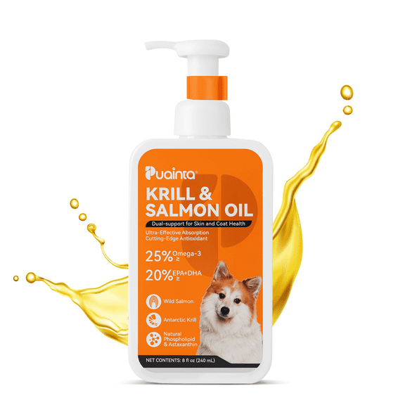 PUAINTA Fish Oil for Dogs, Krill & Salmon Omega-3 for Skin & Coat, 8 fl oz