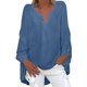 thumbnail image 3 of Camiseta para mujer,Blusa de mujer con cuello en V, camiseta de manga larga, top holgado informal, tejido de imitación de tela, ideal para el hogar y el uso diario, sopatenor, 3 of 9