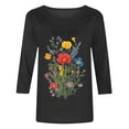 thumbnail image 4 of CYMMPU 3/4 Sleeve Blouses for Women Dressy Casual Round Neck Loose Fit Summer Fashion Shirts Spring Tops Flower Pattern Tunic Tops Lightweight Basic T-Shirts Black S, 4 of 4
