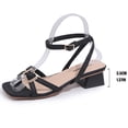 thumbnail image 2 of Chunky Strappy Heels for Women Square Open Toe Ankle Buckle Low Heels Sandals for Daily Wedding Party Dress Strappy Kitten Heel Square Toe Flip Flops Low Heel Thong Heeled Sandals, 2 of 2