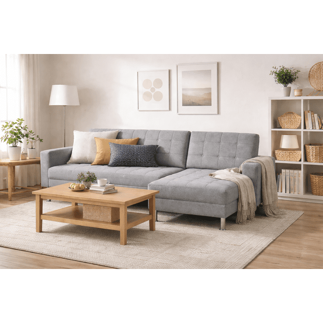 Sala Skorpio Reclinable 2 Piezas Sofá + Chaise Lino Gris Función Sofá Cama