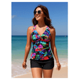 thumbnail image 2 of Tropical Floral Tankini Set with Boy Shorts - Twist Front V-Neck Tummy Control Two-Piece Swimwear, 2 of 5