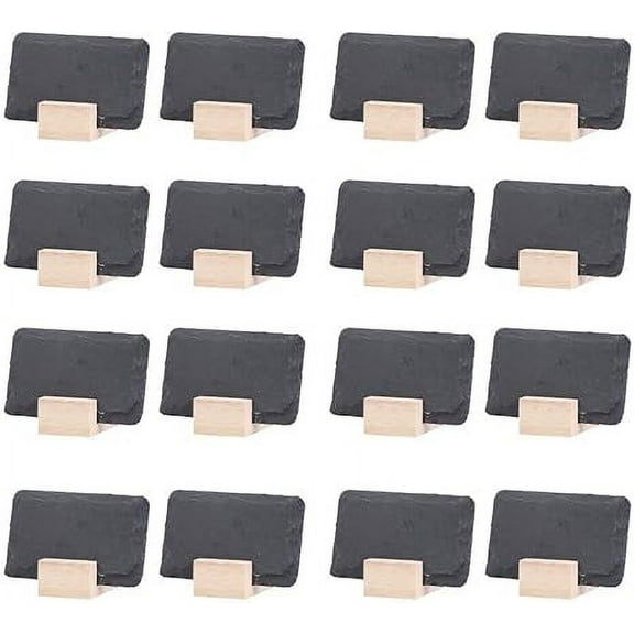 Mini Chalkboard Signs for Tables, 16 Pack - Rustic 2x3 Inch Small Slate Tabletop Chalk Boards with Wood Stands Set