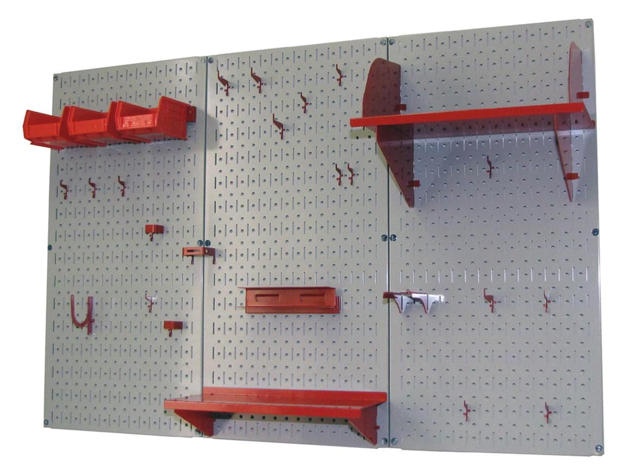 4ft Metal Pegboard Standard Tool Storage Kit - Gray Toolboard & Red Accessories