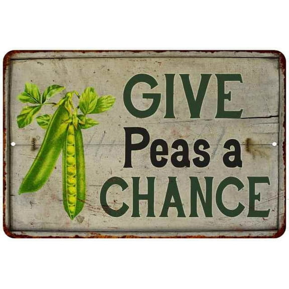 Give Peas a Chance Vintage Look Garden Chic 8 x 12 High Gloss Metal 208120020035