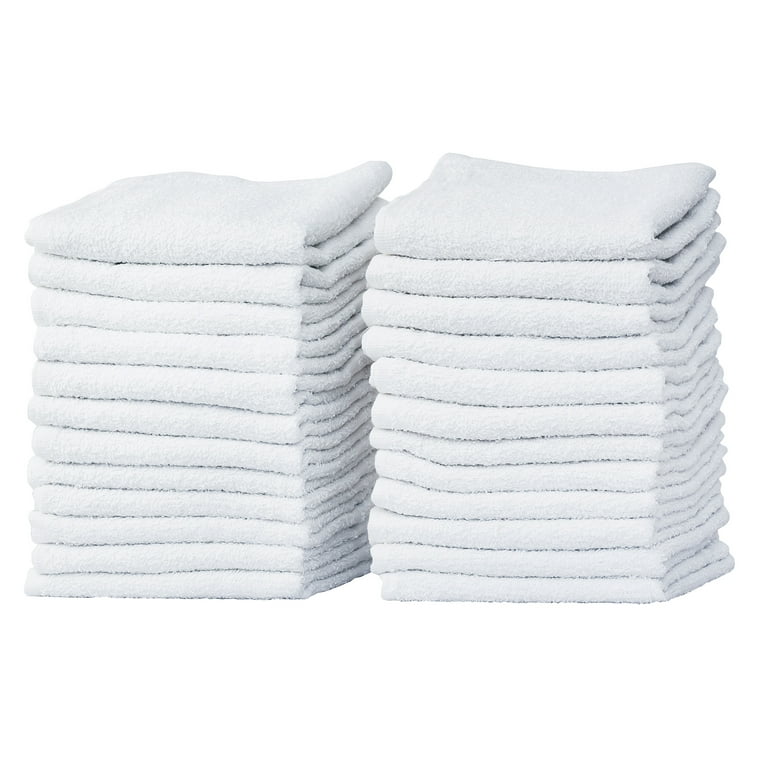 Economy Towels (White) Washcloths Set - 11x11 100% Cotton Terry Cloth Highly Absorbent Wash Rags for General Cleaning Bath Kitchen Salon Gym Mot
