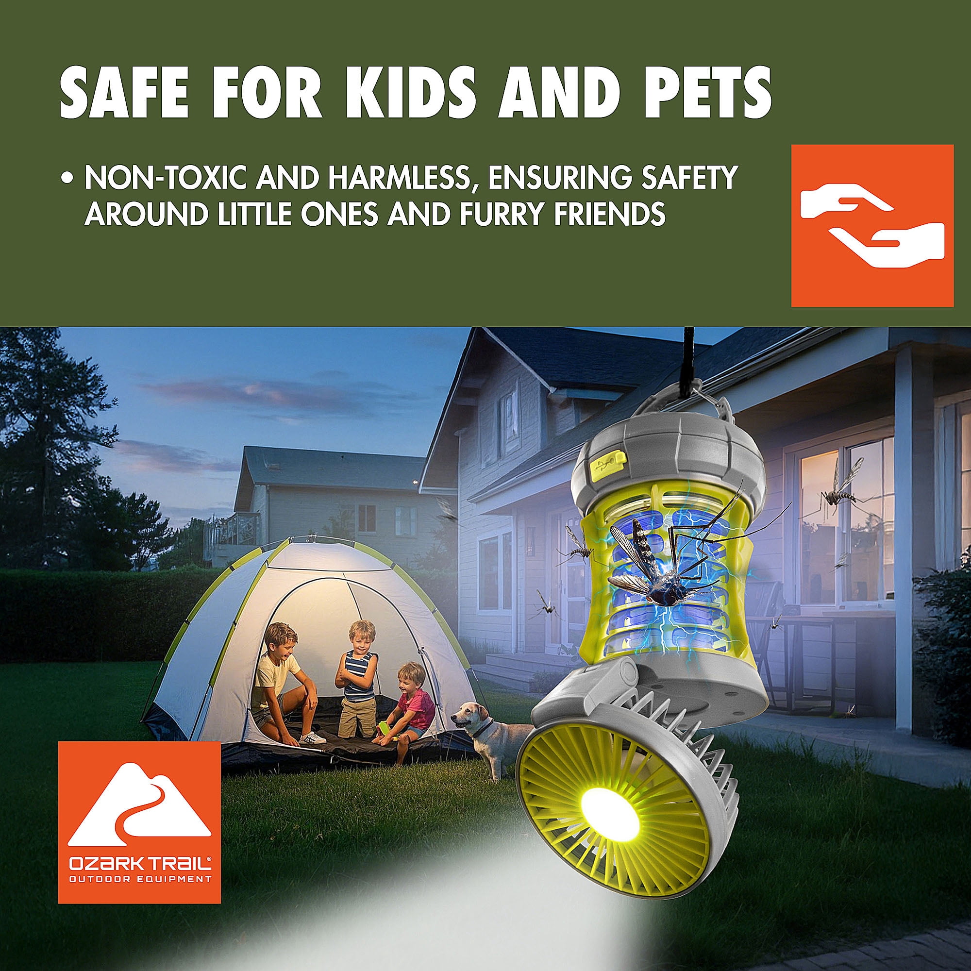 Ozark Trail Bug Zapper, Yellow, 2-in-1 Fan & LED Light, Ourdoor Use, Electronic 5V, Rechargeable