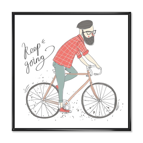 Designart 'Hipster Man Riding A Bicycle' Children's Art Framed Canvas Wall Art Print