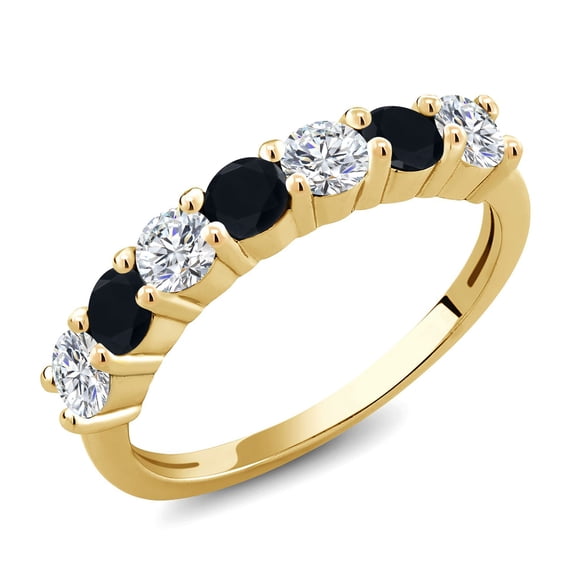 Gem Stone King 1.07 Ct Round G/H Lab Grown Diamond Black Onyx 18K Yellow Gold Plated Silver Ring