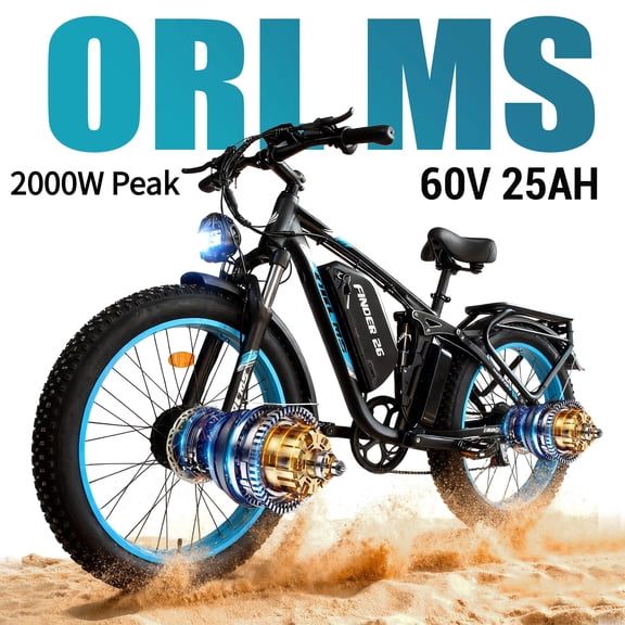 Finder 26-ORLMS V3 26" Fat Tire Electric Bike for Adults, 2000W Peak, Up to 38 MPH，60V 25Ah Battery, LED Display, 7-Speed, Dual Suspension