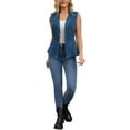 thumbnail image 2 of CHALECO DE DENIM PARA MUJER INSPIRADOR CHIC, CON BOTONES, CUELLO DE SOLAPA, CINTURA ELÁSTICA, SIN MANGAS, TAMAÑO M, AZUL OSCURO, 2 of 6
