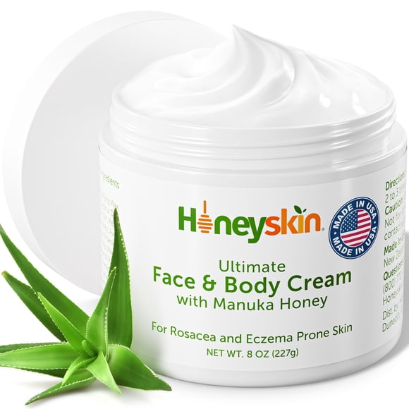 Hydratant pour le Visage et Crème pour le Corps avec Crème au Miel de Manuka et Huile pour le Corps à la Noix de Coco - Hydratant pour le Visage et Lotion Corporelle Biologiques pour Peau Extrêmement Sèche -