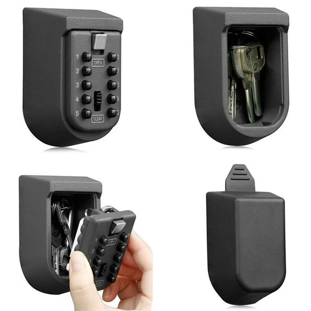 Key Lock Box Wall Mount Waterproof Spare Key Storage Box 10-Digit Combination Lockbox Push Button ,Additional Security