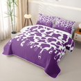 thumbnail image 3 of Manfei Vintage Cow Spot Quilt King 3 Pieces,Minimalist Animal Pattern King Coverlet Set,Purple White,1 Bedspread and 2 Pillowcases, 3 of 7