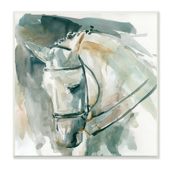 Stupell Industries Contemporary Horse Portrait Solemn Equestrian Pose Animals & Insects Painting Unframed Art Print Wall Art, 12 x 12