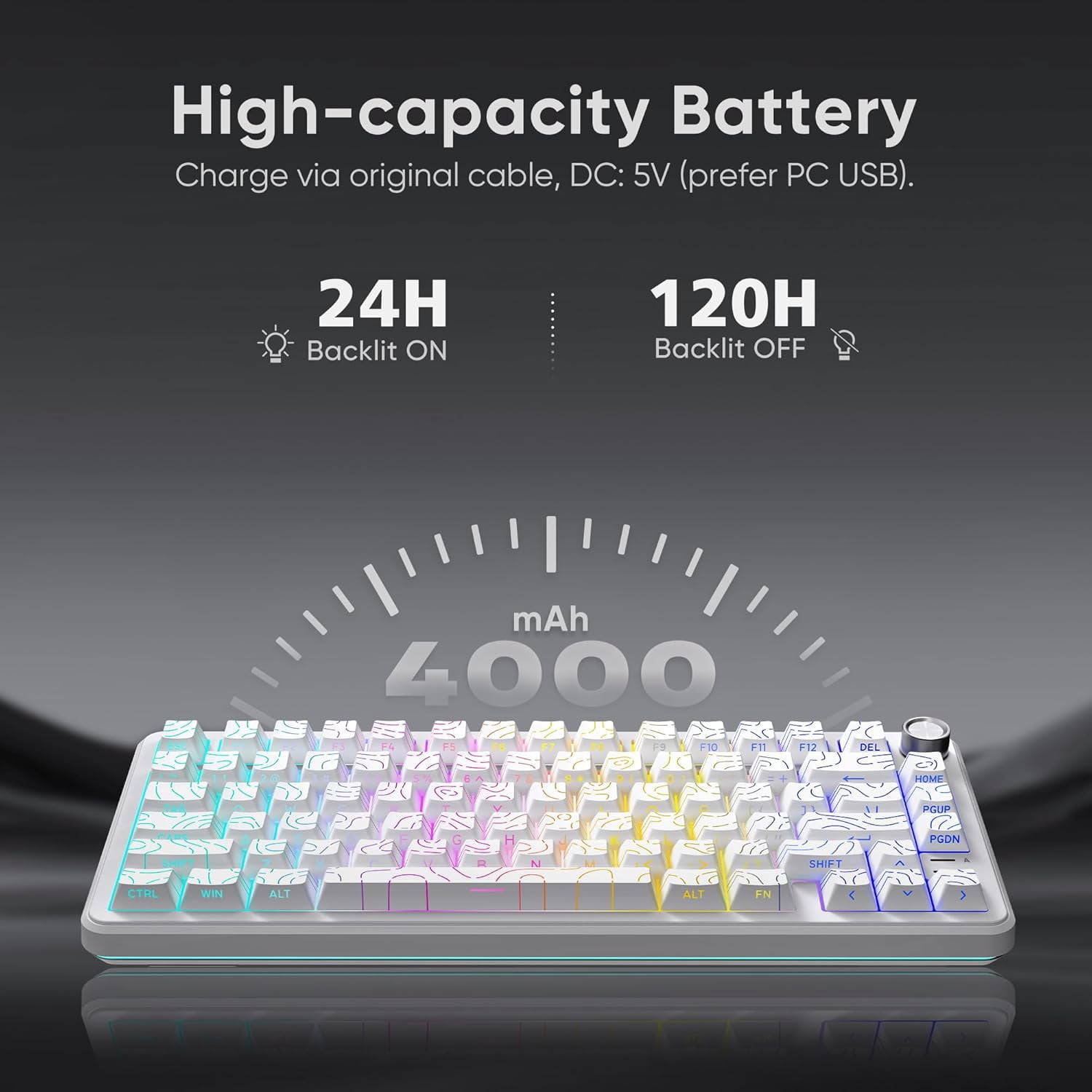 Hot Swappable 75% Wireless Mechanical Gaming Keyboard with Knob, RGB Backlit, Linear Switches, Side Engraved PBT Keycaps, Wireless/Wired/BT 5.0, Gradient Gray