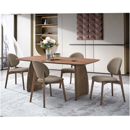 Walnut Finish Dining Table Modern Synthetic Wood Rectangular Table with Curved Base for Dining Room