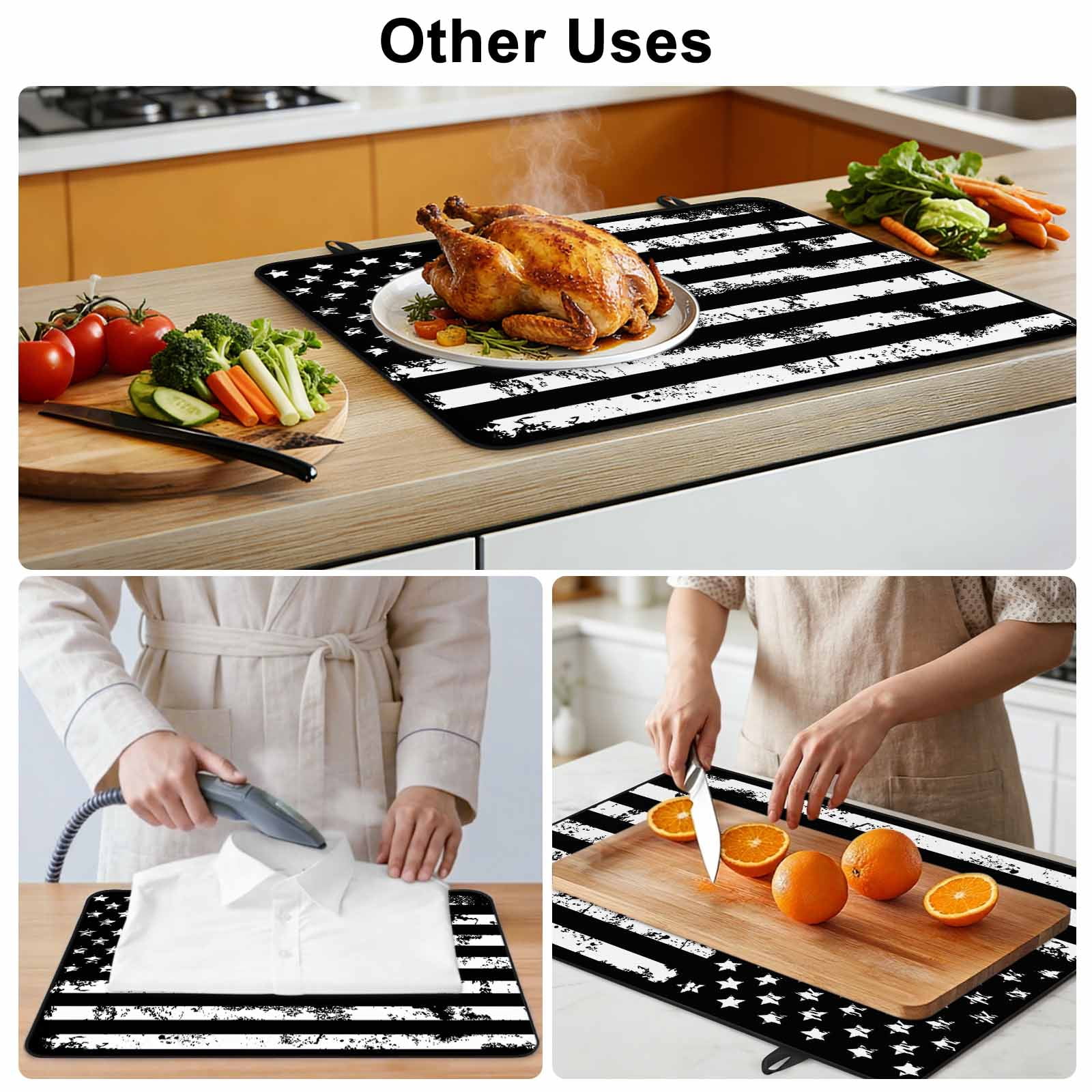 Black White Stove Top Cover for Electric Stove, Heat-proof & Non Slip Glass Top Stove Cover Protector, Retro Stars Stripes Flag Shabby Chic Texture Kitchen Flat Cooktop Rubber Mat 24x21 Inches