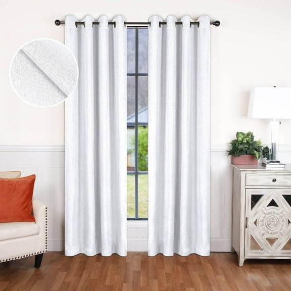 Superior Linen Blackout Curtains, Grommet Header, Set of 2, 52" x 84", Snow White