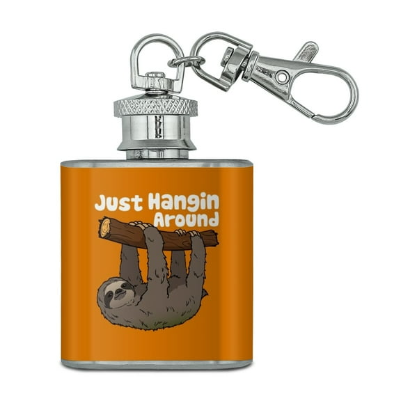 Sloth Just Hanging Around Stainless Steel 1oz Mini Flask Key Chain