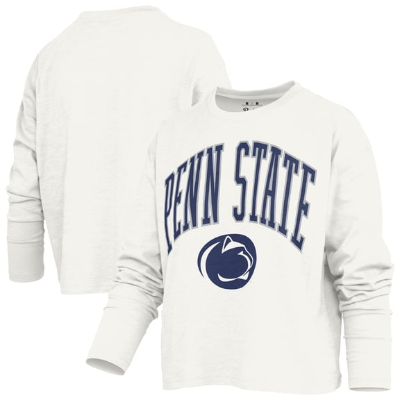 Women's Pressbox White Penn State Nittany Lions Motley Boxy Waist-Length Long Sleeve T-Shirt